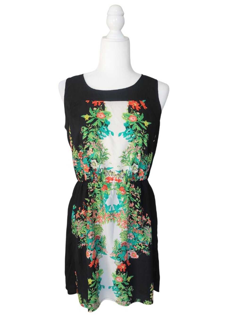 COLLECTIVE CONCEPTS Black Mirror Floral Sleeveless Mini Dress - Size Medium